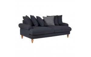 Καναπές τριθέσιος με μαξιλάρες και ύφασμα σε μπλε απόχρωση 210x97x92 εκ
