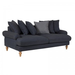 Καναπές τριθέσιος με μαξιλάρες και ύφασμα σε μπλε απόχρωση 210x97x92 εκ