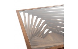 Sardunya ξύλινο τραπεζάκι σαλονιού τετράγωνο με γυάλινη επιφάνεια 103x103x38 εκ