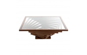 Sardunya ξύλινο τραπεζάκι σαλονιού τετράγωνο με γυάλινη επιφάνεια 103x103x38 εκ