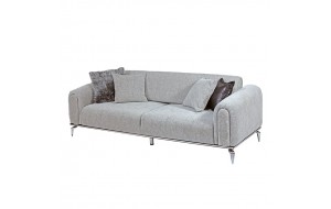 Καναπές γκρι κρεβάτι τριθέσιος ikon υφασμάτινος με μεταλλικά πόδια ασημί απόχρωσης inox και μαξιλάρια 237x98x88 εκ