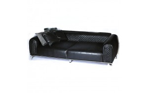 Καναπές κρεβάτι με τεχνόδερμα τριθέσιος ikon μαύρος με μεταλλικά πόδια inox 242x95x72 εκ
