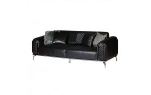 Καναπές κρεβάτι με τεχνόδερμα τριθέσιος ikon μαύρος με μεταλλικά πόδια inox 242x95x72 εκ