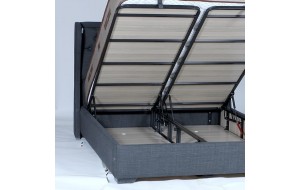 Κρεβάτι υπέρδιπλο arty με ύφασμα επενδυμένο σε γκρι σκούρο και αποθηκευτικό χώρο 160x200 εκ 