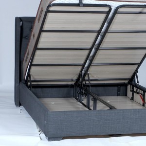 Κρεβάτι υπέρδιπλο arty με ύφασμα επενδυμένο σε γκρι σκούρο και αποθηκευτικό χώρο 160x200 εκ 