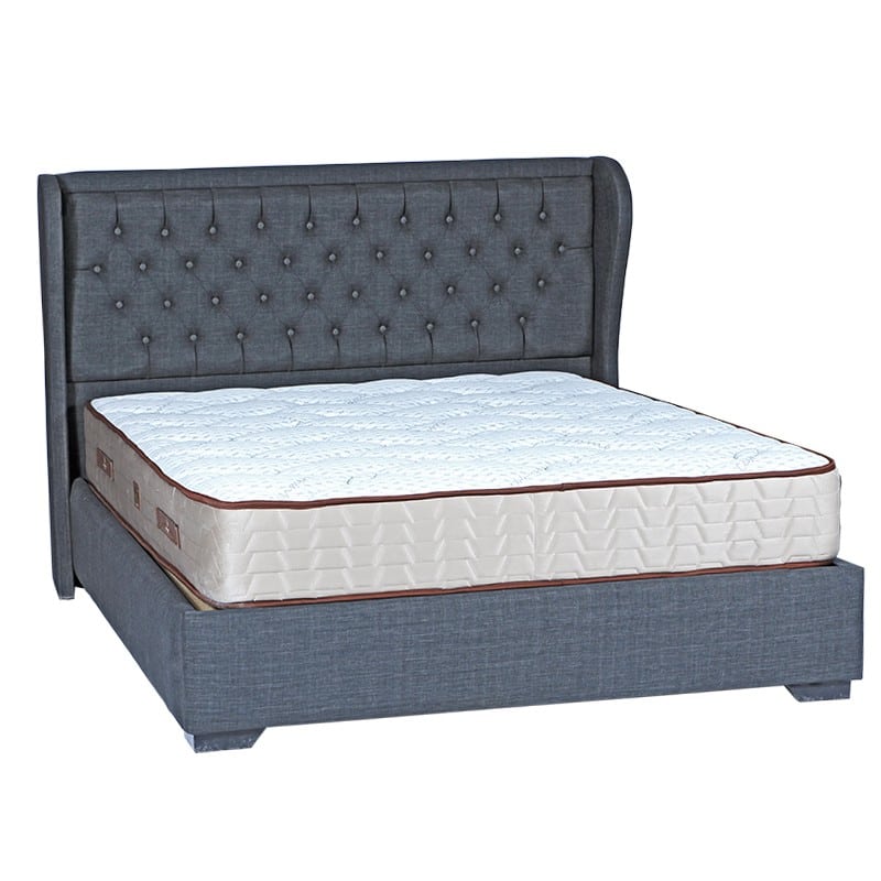 Κρεβάτι υπέρδιπλο arty με ύφασμα επενδυμένο σε γκρι σκούρο και αποθηκευτικό χώρο 160x200 εκ