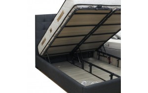 Κρεβάτι υπέρδιπλο ritzy με ύφασμα μαύρο επενδυμένο και αποθηκευτικό χώρο 160x200 εκ 