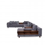 Prag γωνιακός καναπές δεξιά γωνία με γκρι υφασμάτινη επένδυση ενσωματωμένο βοηθητικό τραπεζάκι και ράφια 440x300x65 εκ