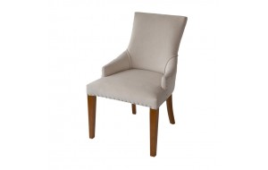 Καρέκλα υφασμάτινη μπεζ με ξύλινο σκελετό σε καφέ χρώμα 68.6x61x91.4 εκ 