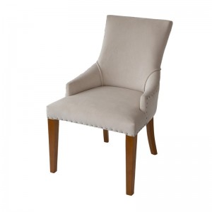 Καρέκλα υφασμάτινη μπεζ με ξύλινο σκελετό σε καφέ χρώμα 68.6x61x91.4 εκ 