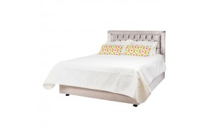 Κρεβάτι διπλό υφασμάτινο καπιτονέ μπεζ 150x200 εκ