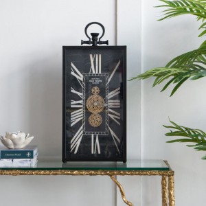 Geir επιτραπέζιο μεταλλικό ρολόι σε μαύρο χρώμα με εμφανή μηχανισμό 25x8x53 εκ
