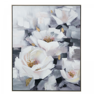 Πίνακας με απεικονιζόμενα λευκά λουλούδια χειροποίητος 82x102 εκ