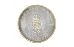 Μεταλλικό στρογγυλό ρολόι τοίχου με γρανάζια και χρυσό φινίρισμα 46 εκ