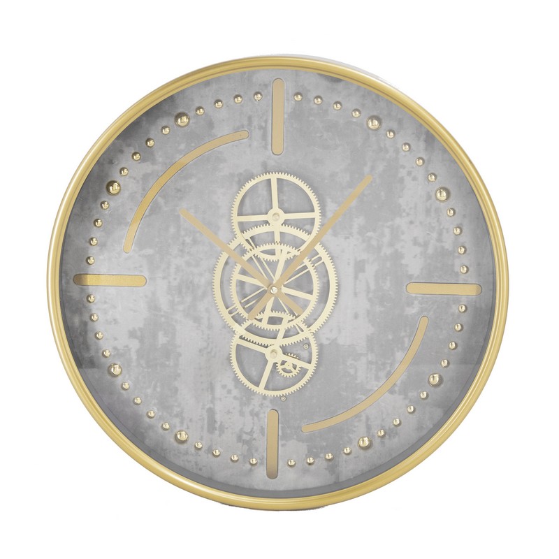Μεταλλικό στρογγυλό ρολόι τοίχου με γρανάζια και χρυσό φινίρισμα 46 εκ