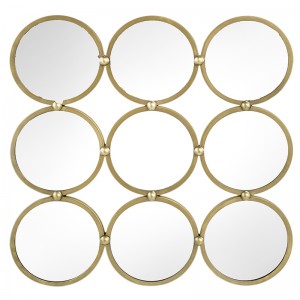 Καθρέπτης επιτοίχιος με κύκλους και χρυσής απόχρωσης περίγραμμα 69x3.5x69 εκ