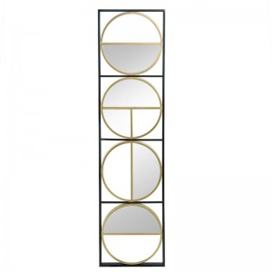 Καθρέπτης τοίχου μακρόστενος μεταλλικός με κύκλους σε χρυσή απόχρωση 31x2x120 εκ