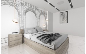 Ξύλινο διπλό κρεβάτι σε μπεζ χρώμα με δύο κομοδίνα 160x200 εκ