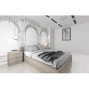 Ξύλινο διπλό κρεβάτι σε μπεζ χρώμα με δύο κομοδίνα 160x200 εκ