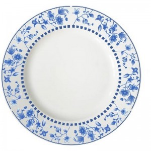 Πιάτο στρογγυλό λευκό φαγητού με μπλε λουλούδια από πορσελάνη 27 εκ