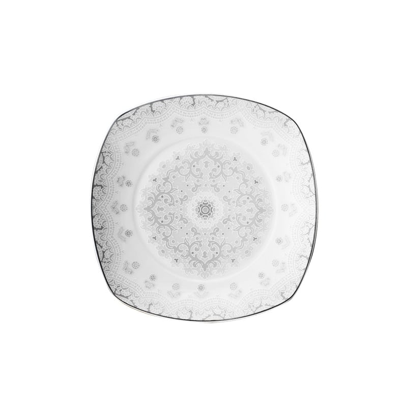Πιάτο φρούτου λευκό τετράγωνο με γκρι σχέδια από πορσελάνη 19 εκ