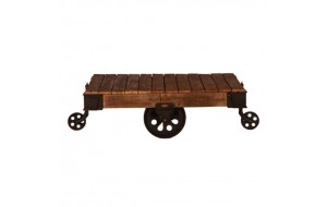 Τραπέζι σαλονιού ξύλινο με μεταλλικές ρόδες 130x75x45 εκ