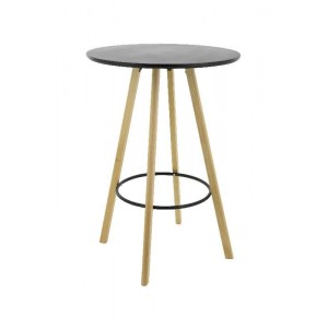Piaps ξύλινο στρoγγυλό μαύρο τραπέζι bar με πόδια σε φυσική απόχρωση 70x70x101εκ