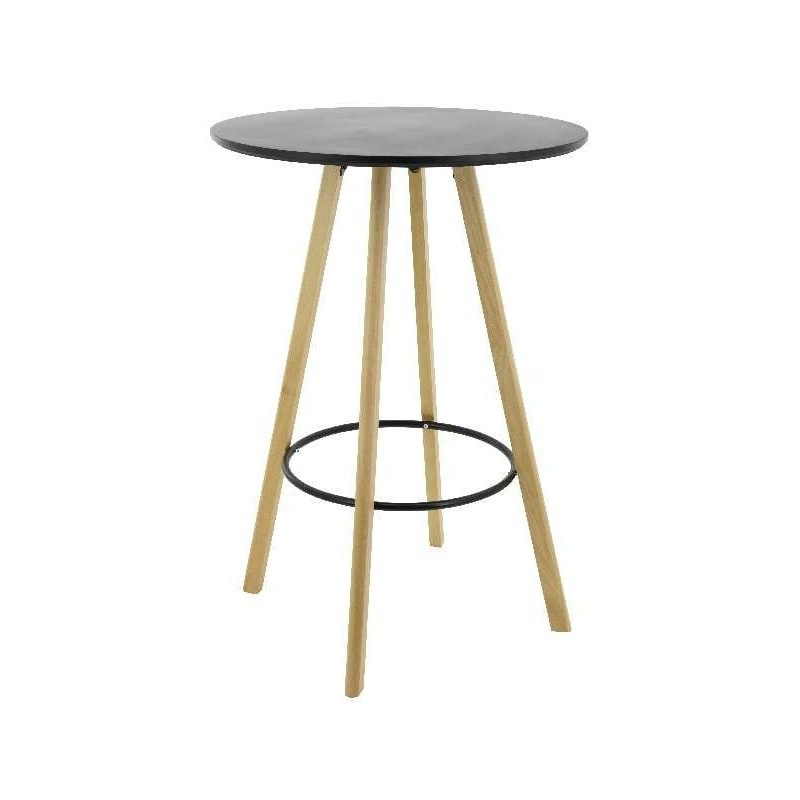 Piaps ξύλινο στρoγγυλό μαύρο τραπέζι bar με πόδια σε φυσική απόχρωση 70x70x101εκ