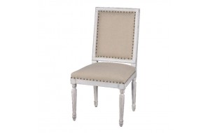 Λευκή καρέκλα πατίνα με μπεζ ύφασμα 51x58x102 εκ