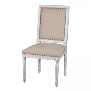 Λευκή καρέκλα πατίνα με μπεζ ύφασμα 51x58x102 εκ