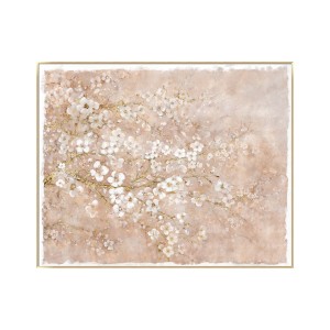 Floral πίνακας ελαιογραφίας σε καμβά με θέμα λουλούδια με ξύλινο χρυσό πλαίσιο 150x120 εκ
