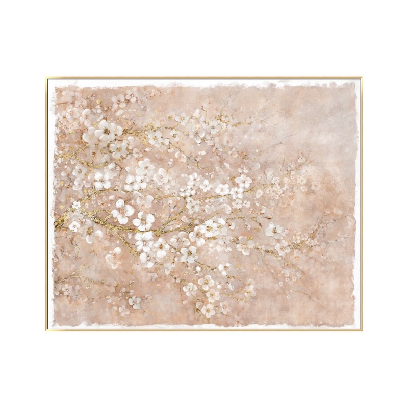 Floral πίνακας ελαιογραφίας σε καμβά με θέμα λουλούδια με ξύλινο χρυσό πλαίσιο 120x150 εκ