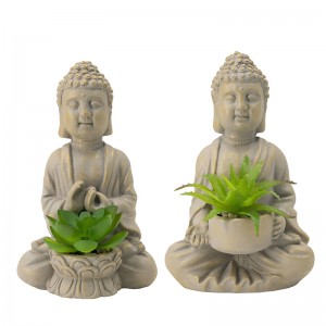 Βούδας διακοσμητικός με τεχνητά φυτά σετ δύο τεμαχίων 10x10x16 εκ