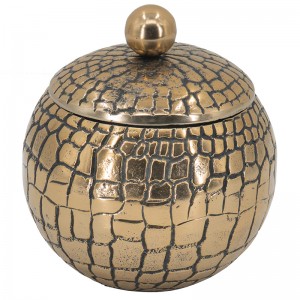 Μεταλλικό διακοσμητικό βάζο με ανάφλυγο τύπου κροκοδείλου και καπάκι σε χρυσό χρώμα 15x15x17 εκ