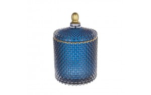 Γυάλινο διακοσμητικό βάζο με καπάκι σε μπλε χρώμα 8.9x14.5 εκ