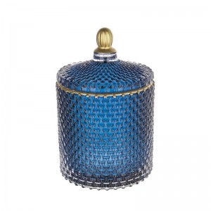 Γυάλινο διακοσμητικό βάζο με καπάκι σε μπλε χρώμα 8.9x14.5 εκ