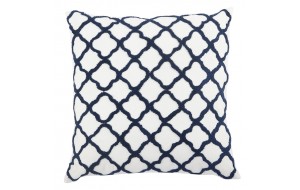 Διακοσμητικό μαξιλάρι σε λευκό χρώμα με σχέδιο μπλε δίχτυ 50x50 εκ