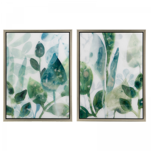 Πίνακες με απεικονιζόμενα φύλλα πράσινα σετ δύο τεμαχίων 19x25.5 εκ