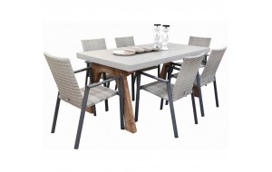 Matrix τραπέζι με επιφάνεια από τσιμέντο σε λευκό χρώμα και ξύλινη βάση σε φυσική απόχρωση 180x90x79,5 εκ