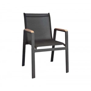 Lesly Πολυθρόνα αλουμινίου με textilene και ξύλινα μπράτσα 56x63x89 εκ