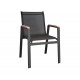 Lesly Πολυθρόνα αλουμινίου ανθρακί με textilene και ξύλινα μπράτσα 56x63x89 εκ