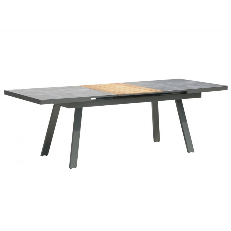Giada μεταλλικό επεκτεινόμενο τραπέζι με γυάλινη επιφάνεια σε εφέ τσιμέντου 180-240x90x76 εκ