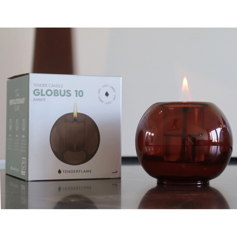 Globus 10 γυάλινο επιτραπέζιο διακοσμητικό σε καφέ απόχρωση με εστία φωτιάς 11x9 εκ Globus 10 γυάλινο επιτραπέζιο διακοσμητικό σε καφέ απόχρωση με εστία φωτιάς 11x9 εκ