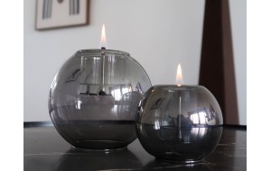 Globus 10 γυάλινο διακοσμητικό κερί σε γκρι απόχρωση με εστία φωτιάς 11x9 εκ