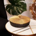 Κουτί γκρι με καπάκι χρυσής απόχρωσης με τύπωμα φύλλου από αλουμίνιο στρογγυλό 20x20x8.5 εκ