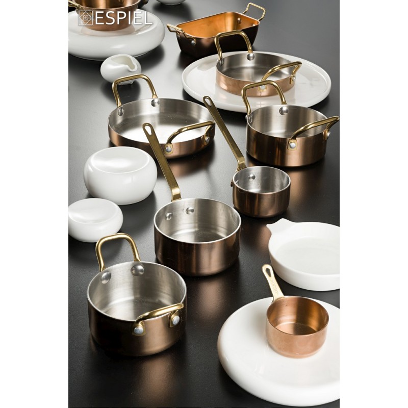 Shiny Copper κατσαρολάκι παρουσίασης από ανοξείδωτο ατσάλι σε χάλκινη απόχρωση με χρυσή λαβή 10x5 εκ
