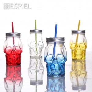 Γυάλινα ποτήρια νεκροκεφαλή με καλαμάκι σε τρία χρώματα για κοκτέιλ σετ των 24 τεμαχίων 8,5x10x20 εκ