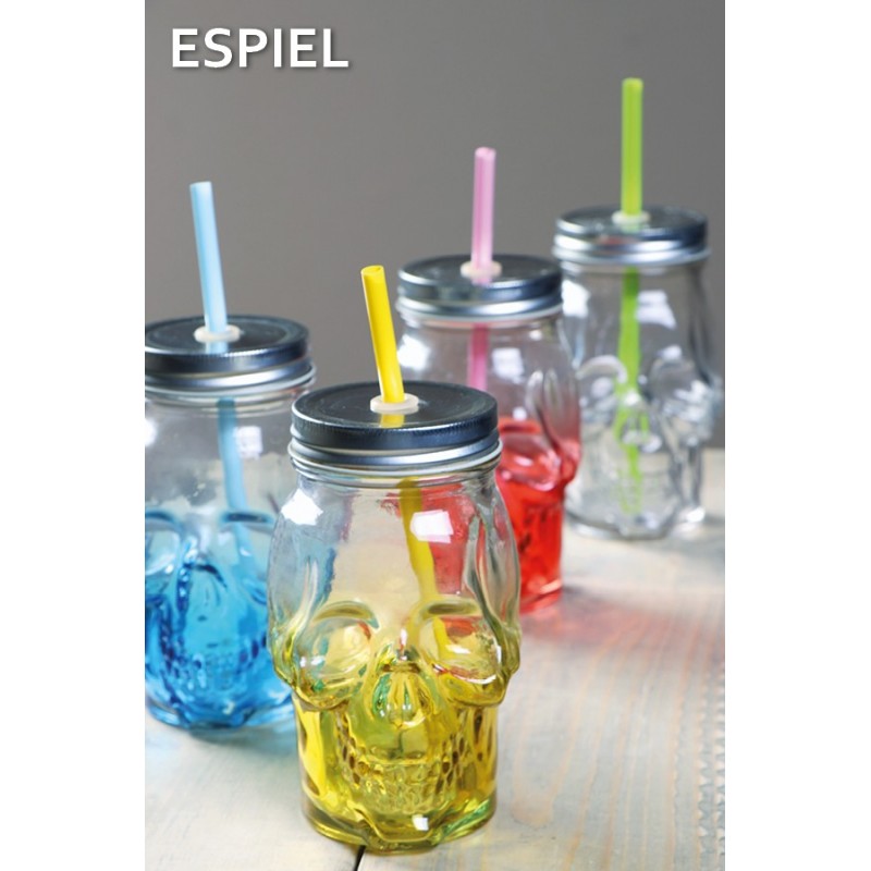 Γυάλινα ποτήρια νεκροκεφαλή με καλαμάκι σε τρία χρώματα σετ των εικοσιτεσσάρων τεμαχίων 20 εκ