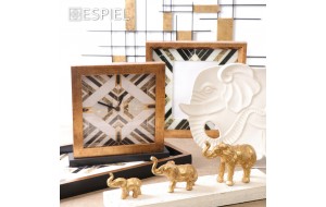Επιτραπέζιο διακοσμητικό από μέταλλο και ξύλο με χρυσούς ελέφαντες 36x9x13 εκ