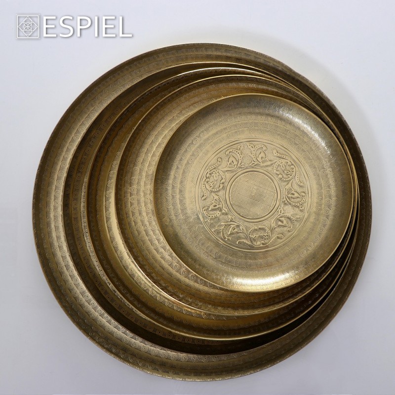 Στρογγυλός σκαλιστός δίσκος αλουμινίου Pandora σε χρυσό χρώμα σετ των δύο 34 εκ